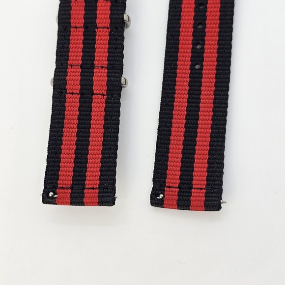 Men's 22MM Canvas Nylon Watch Bands Quick Release Two-Piece‎ Straps Black Red - Picture 6 of 7